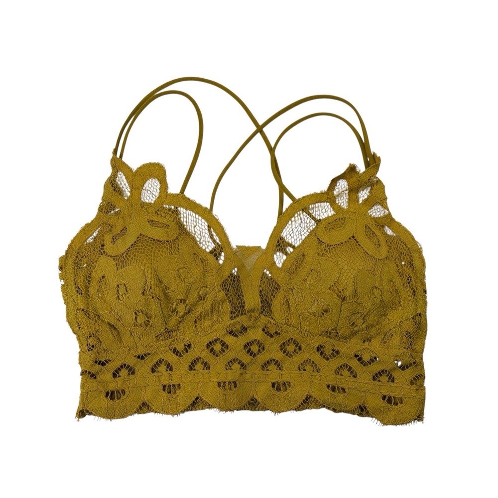 Anemone Crochet Lace Bralette S/M Padded Gold Yellow‎ Criss Cross Crop Top Boho